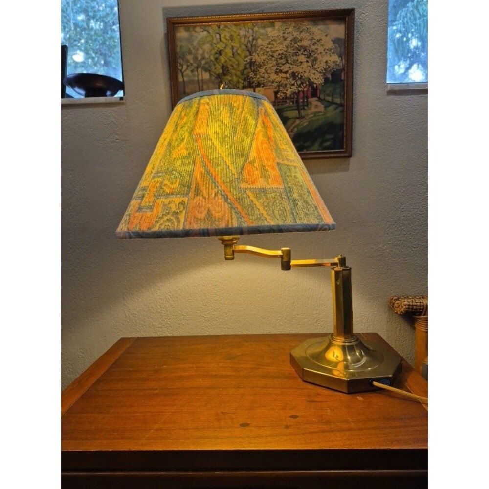 1988 Dynasty Classics Swing Arm Brass Lamp With Post Modern Shade